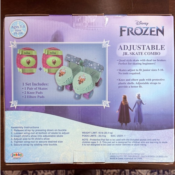 Disney Frozen Adjustable Jr Skate Combo Kids Roller Skates Knee Elbow Pads - Picture 2 of 3